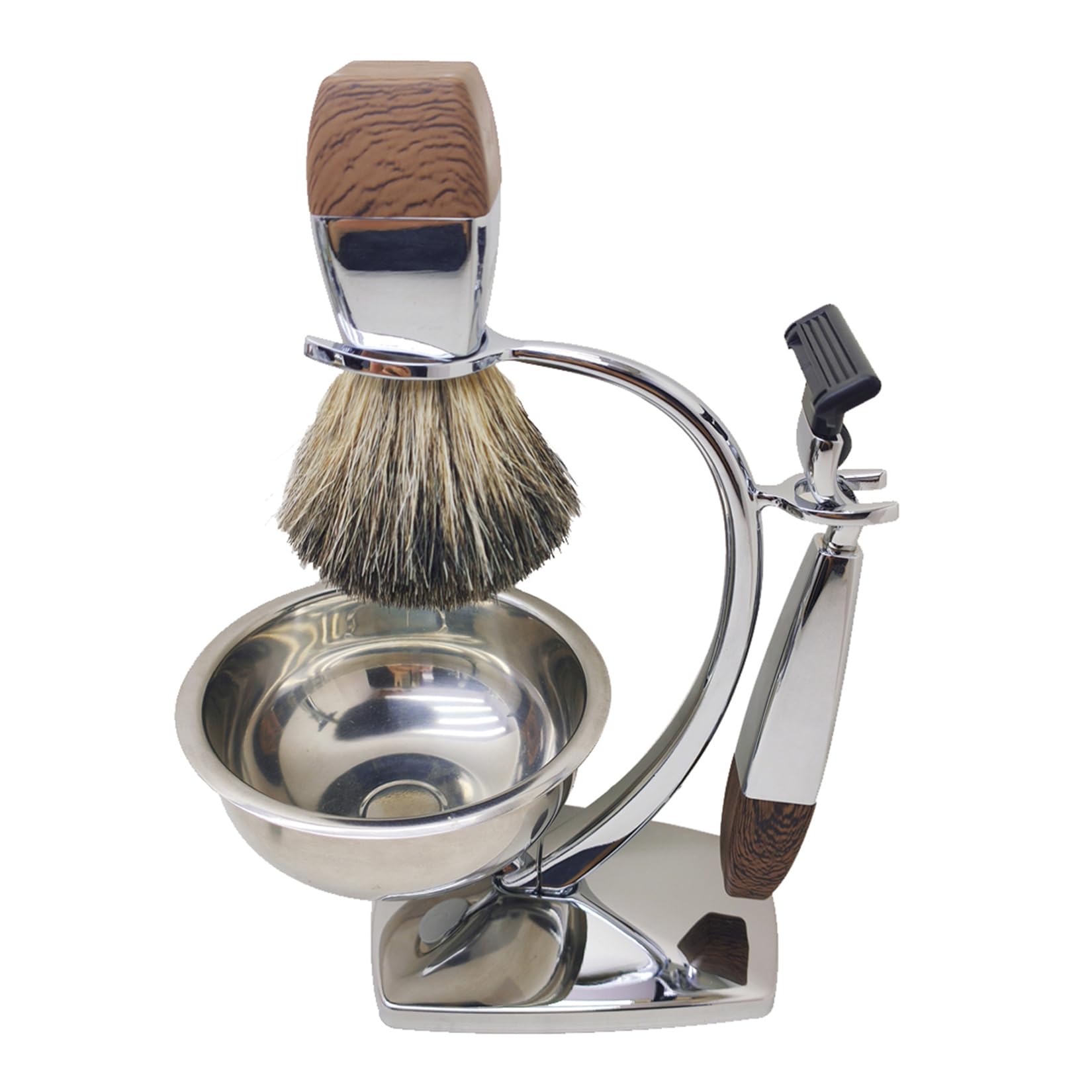 JHTSOLE Shaving Set with Badger Hair Shaving Brush, Soap Bowl Stylish Shaving Kit and Stand,Shaving Handle Compatible with Mach3 for Men's Razor Gift