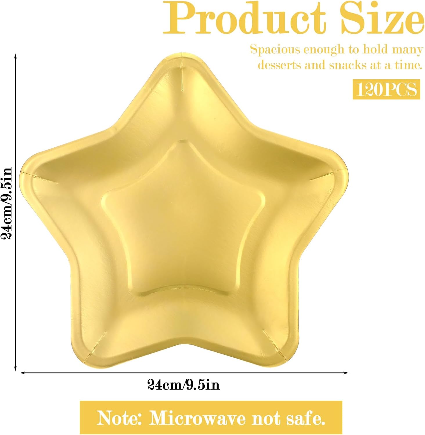 120 Pcs Gold Star Shaped Paper Plates, 9.5 Inch Disposable Pentagram Party Plates for Birthday Wedding Graduation Christmas, Decorative Dinnerware