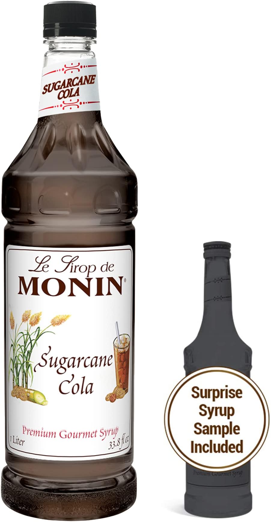 Monin - Sugarcane Cola Syrup, Authentic Cola Flavor, Great for Soda, Floats, and Slushes, Gluten-Free (1 Liter + 50ml Sample)