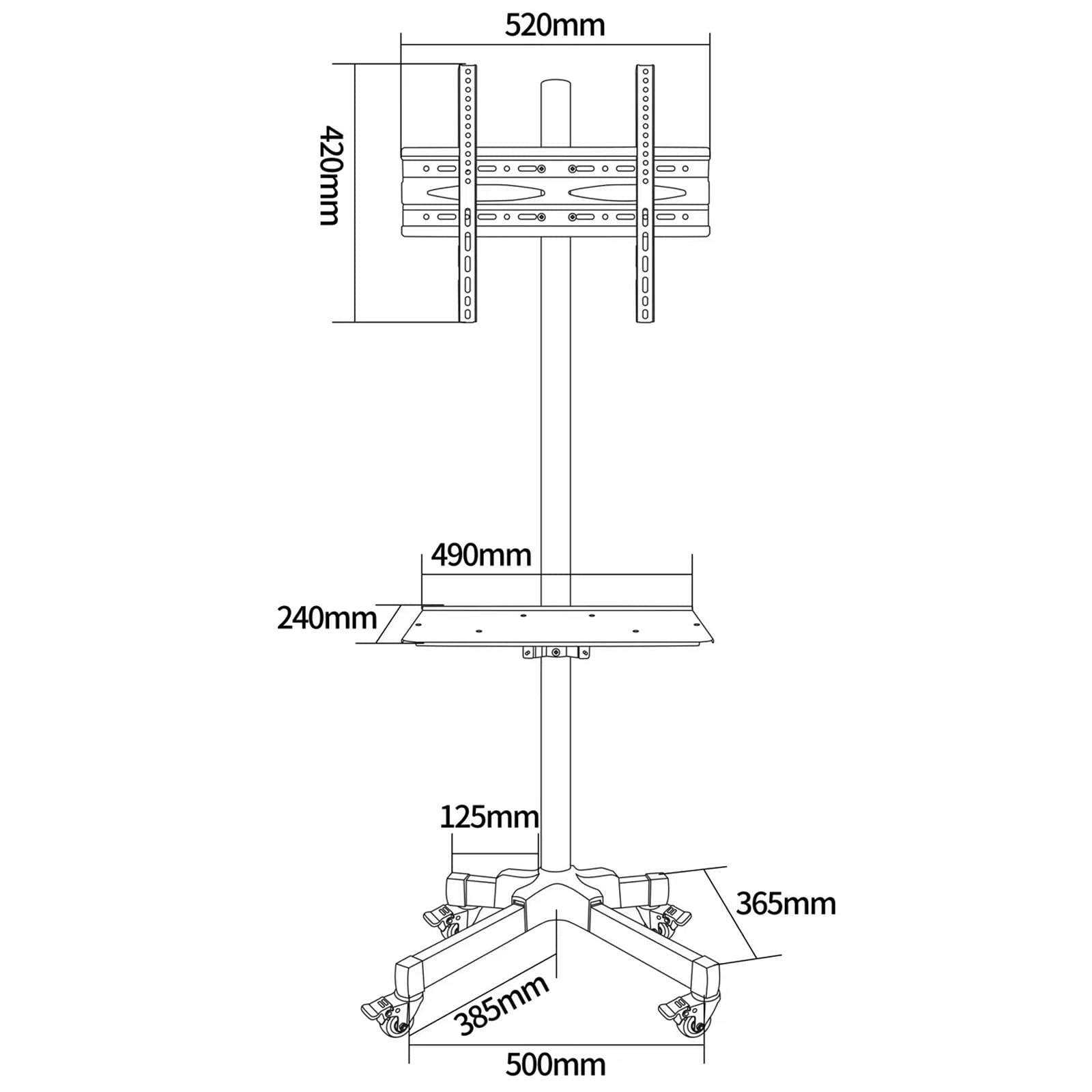SRHIMEOS Chariot TV Meuble Télé Support avec Roulette Pied Pivotant et Réglable en Hauteur de 32 à 65 Pouces VESA Max de 600 x 400 mm Capacité Max de 80kg