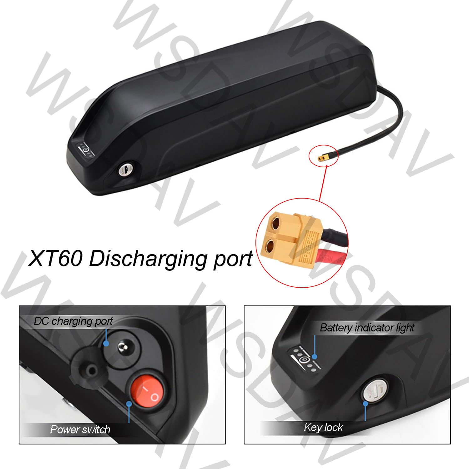 E-Bike-Akku 36V 10,4Ah 13Ah 15Ah Lithium-Akkupack 48V 10,4Ah 12Ah 13,6Ah Ersatzakkus mit Ladegerät und Schlüsselschloss