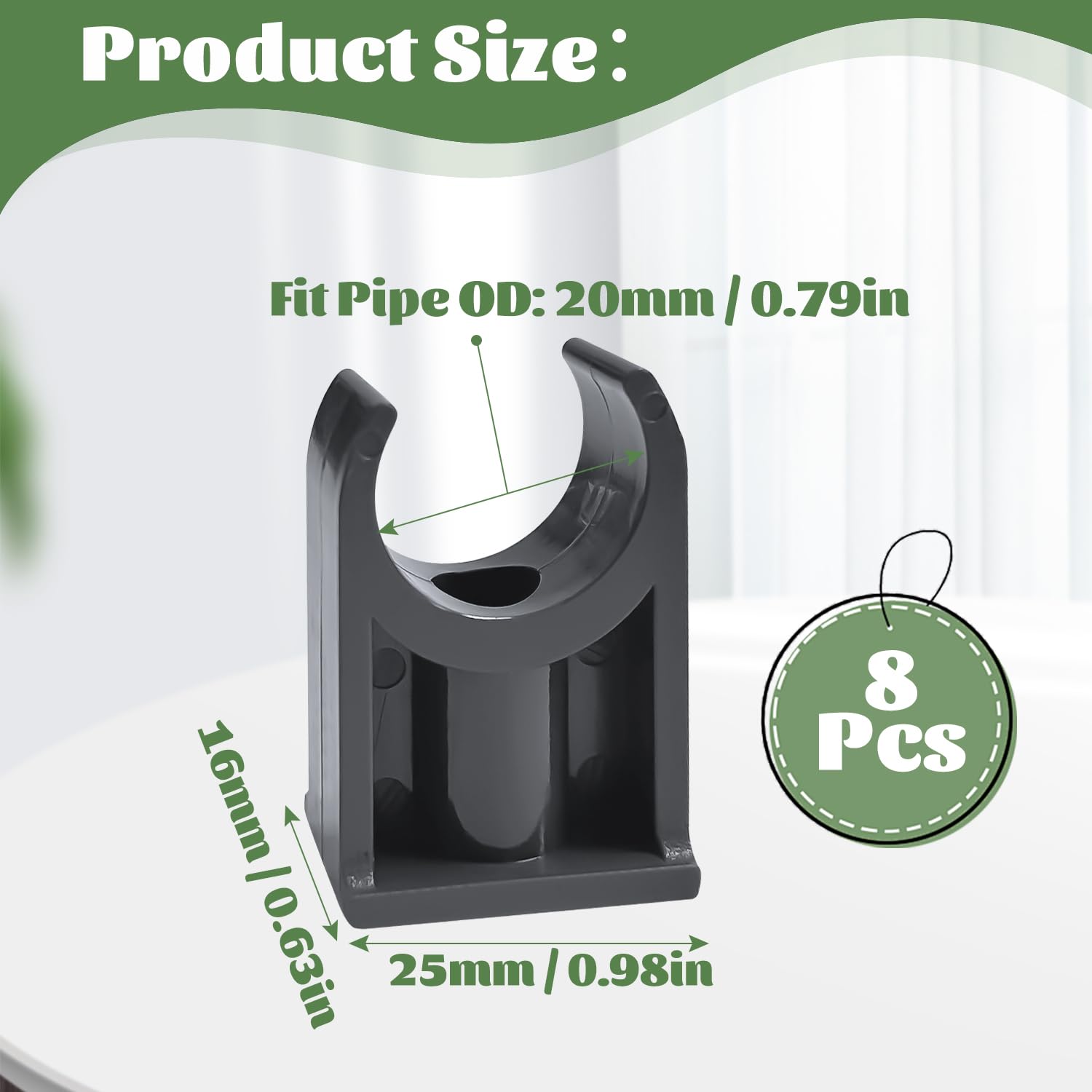 8 Pcs UPVC Pipe Clips, Water Tube Clamp for TV Trays Tubing Hose Hanger Support Tubing Black Fixing Bracket (20mm) - Image 2