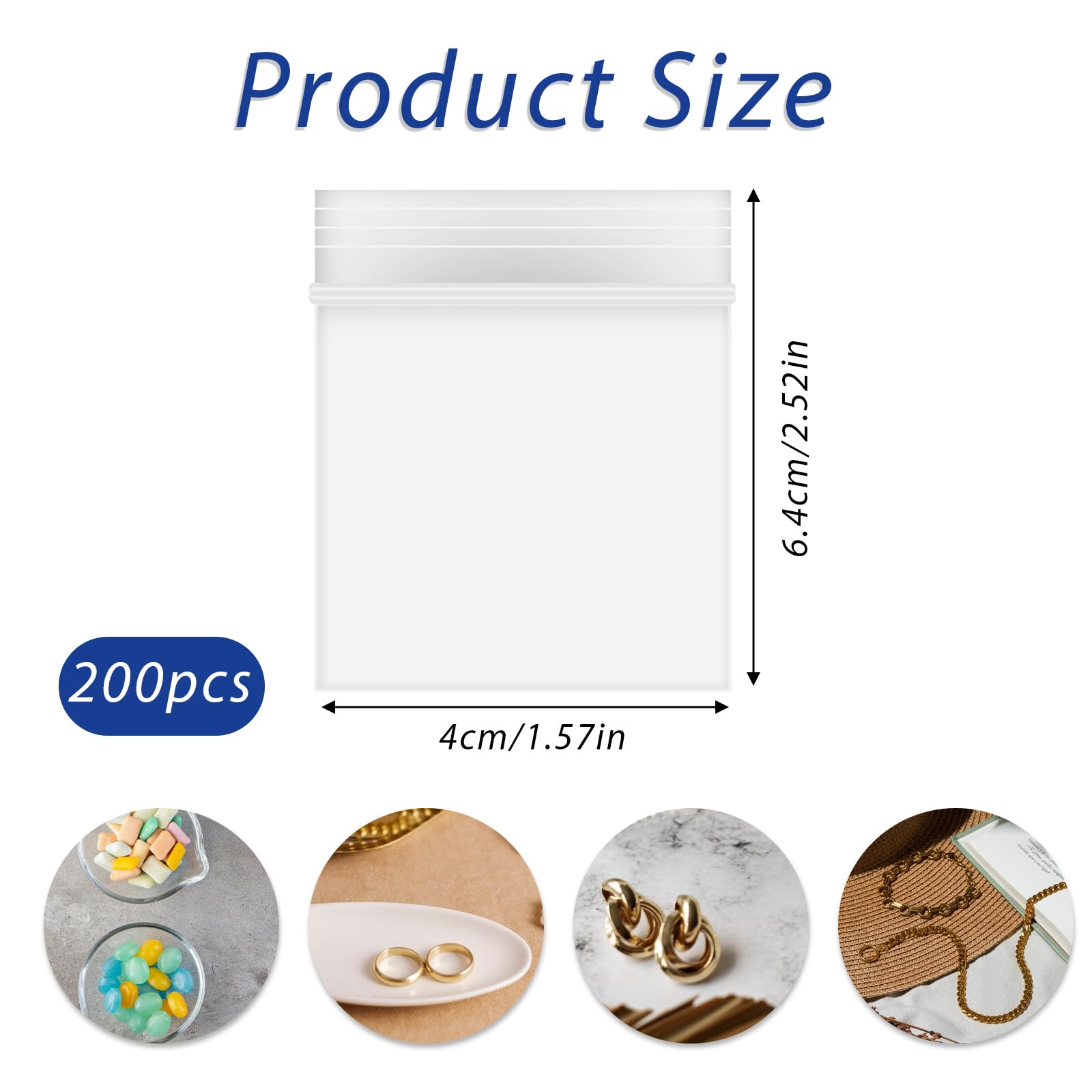 Giantree 200 Mini Przezroczyste Plastikowe Torebki z Zamknięciem, 2 mil Torebki na Biżuterię i Tabletki na Podróże, Przechowywanie i Cukierki (3,99 x 6,4 cm)
