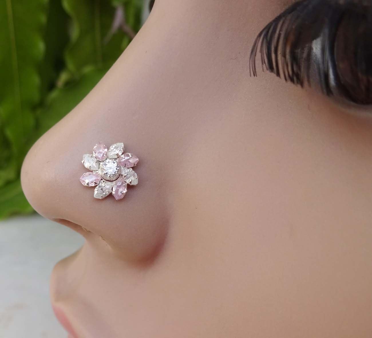 Indian Nose Ring Flower Nose Ring Silver Nose Ring Indian Nose Stud White Diamond Nose Stud Crystal Nose Piercing Silver Nose Hoop Gift For Her Indian Jewelry