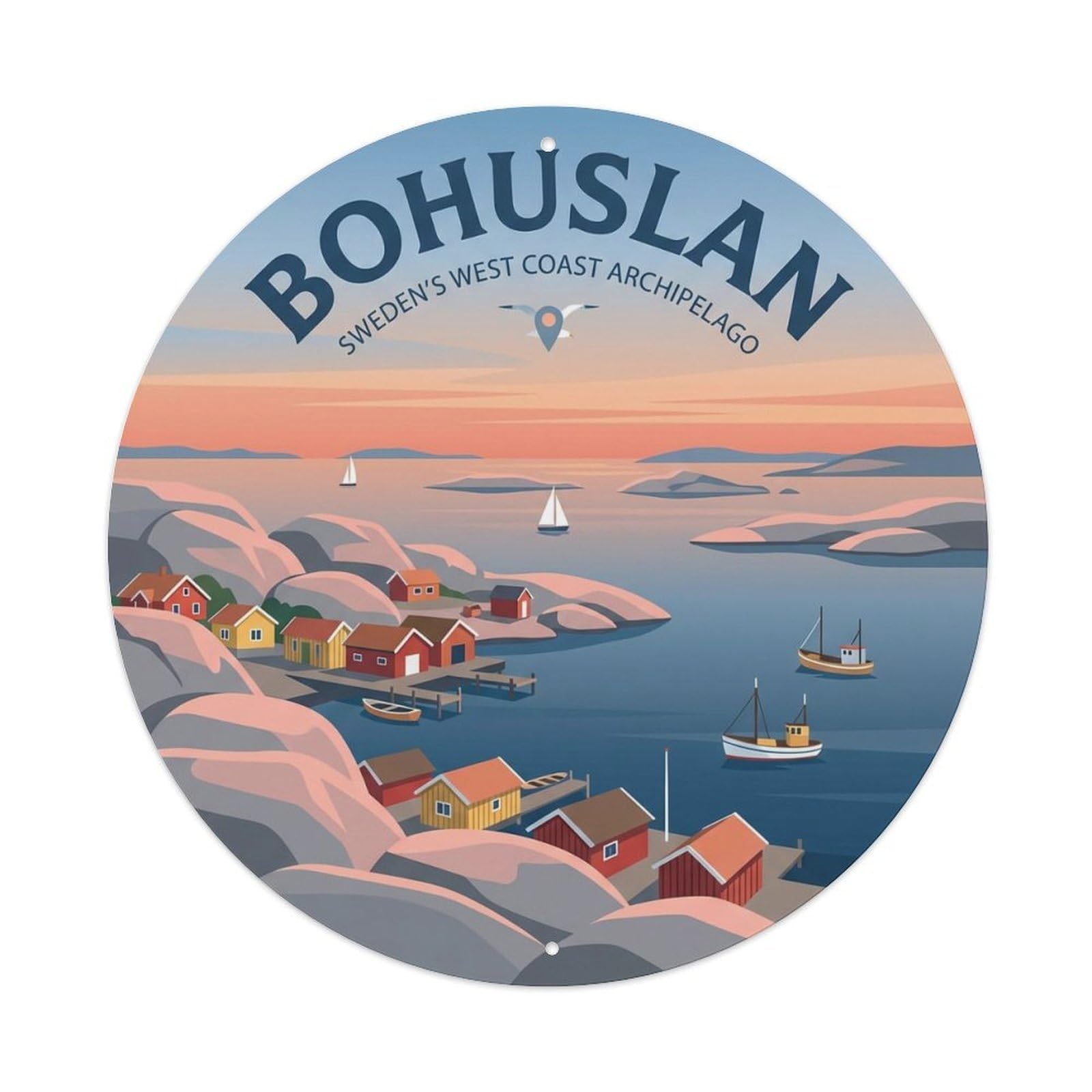 Okahys 8X8inch(20X20cm) Vintage Travel Bohuslan Sweden Coastline Metal Tin Sign
