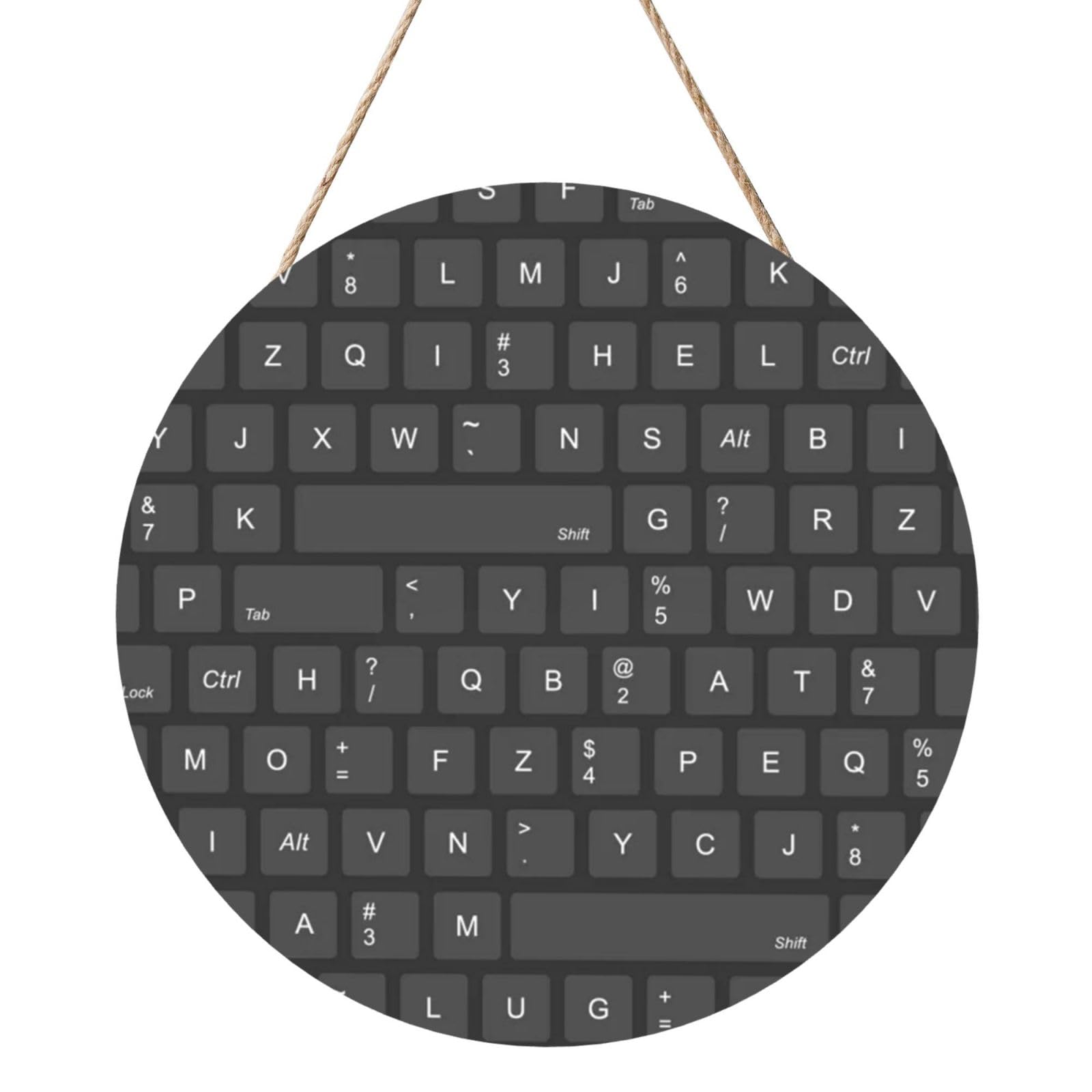 InOmak Computer Keyboard Background, Round Wood Panel Painting 12 in, Wall Hanging Painting For Home