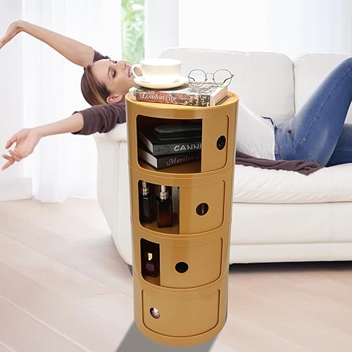 Miniatura 7 de Mesita de noche redonda de 4 niveles, armario de almacenamiento estrecho, armario de almacenamiento pequeño y elegante, no requiere instalación,