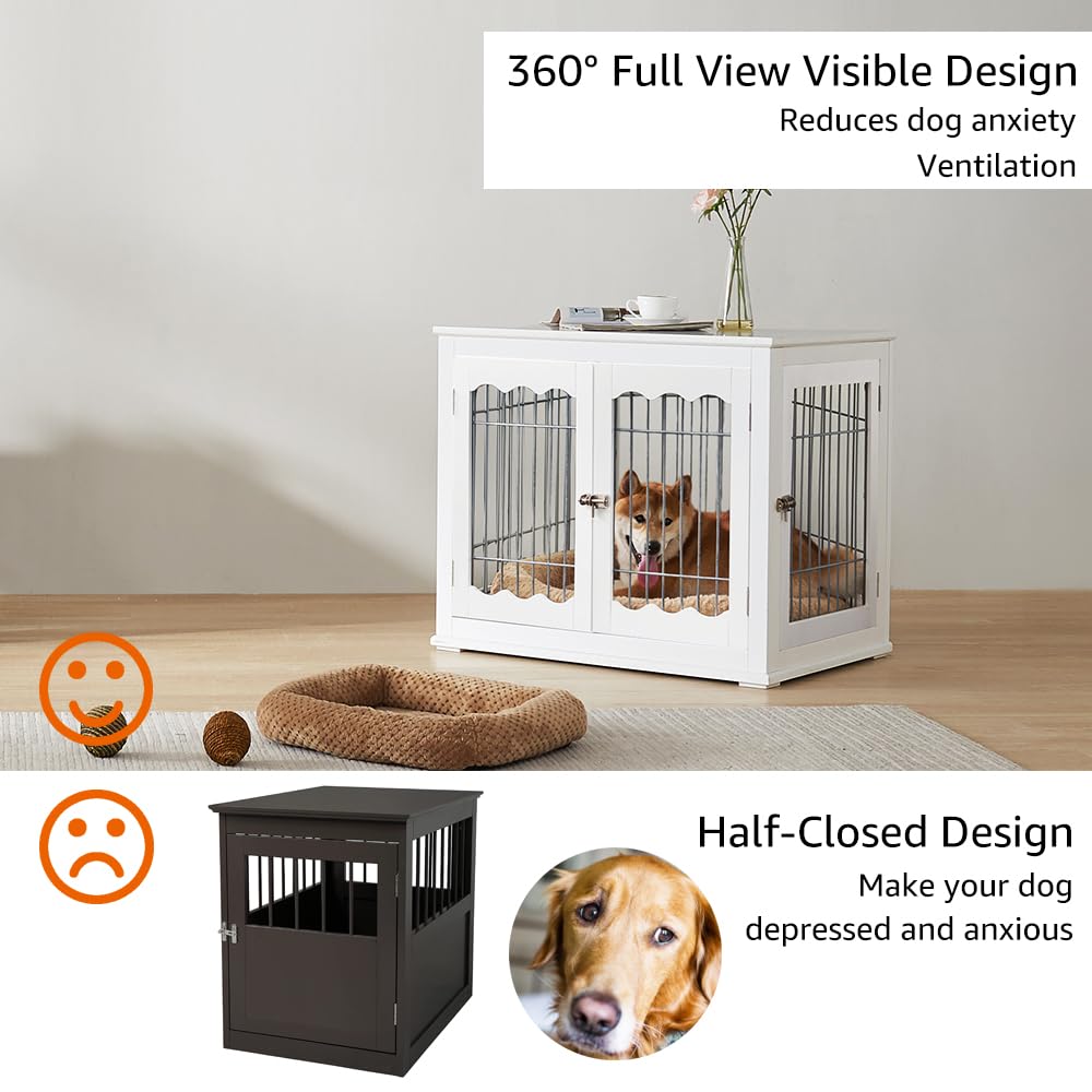 Unipaws Furniture Style White Dog Crate For Medium Large Dogs