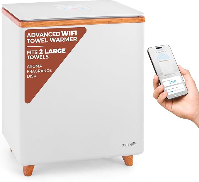 SereneLife SLTLR660W Rectangular Bucket-Large Capacity Single Touch Towel & Blanket Warmer with Built-in WiFi Capability (Natural)