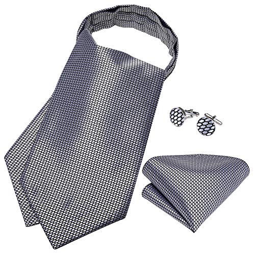Image of DiBanGu 3PCS Ascot Ties for Men Wedding Jacquard Woven Silk Ascot Cravat for Men Cravat Tie and Pocket Square Set