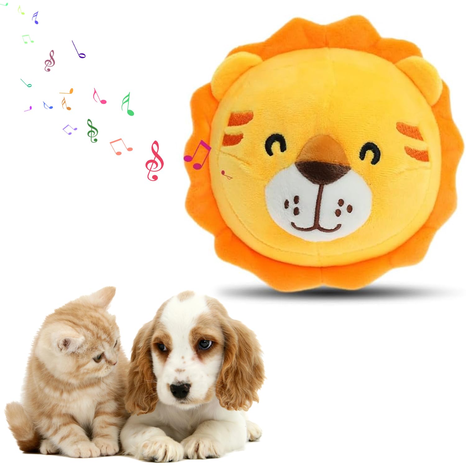 Masroo Active Moving Pet Toys Plush Interactive Dog Toys, Squeaky Moving Dog Ball Toy, Cartoon Lion Plush Sound Electronic Dog Toy, Shake Bounce Boredom Talking Toys for Dog Cat Pet