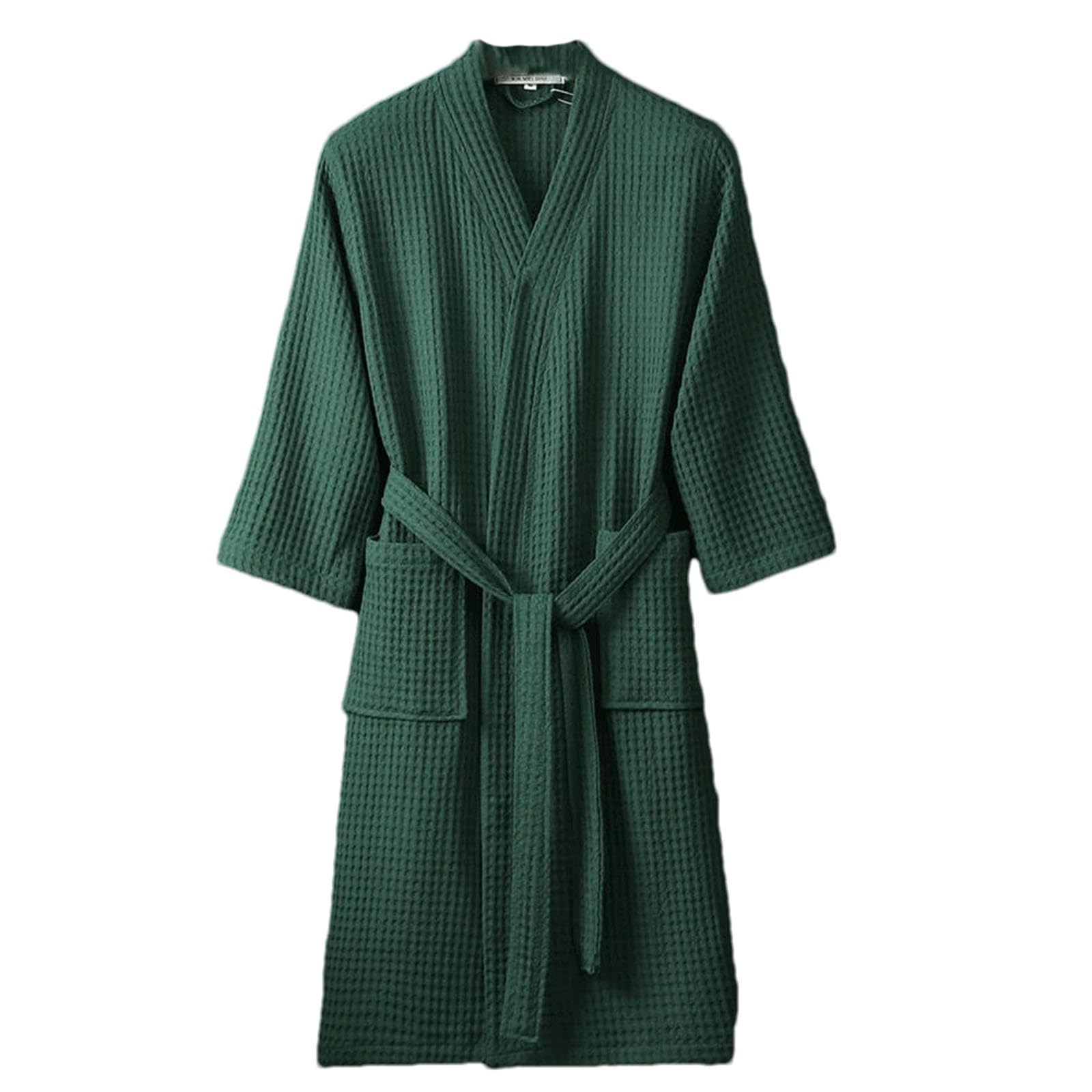 Albornoz kimono de algodón con estampado de gofres, ligero, para spa, hotel, con cinturón y bolsillos, EN8, L