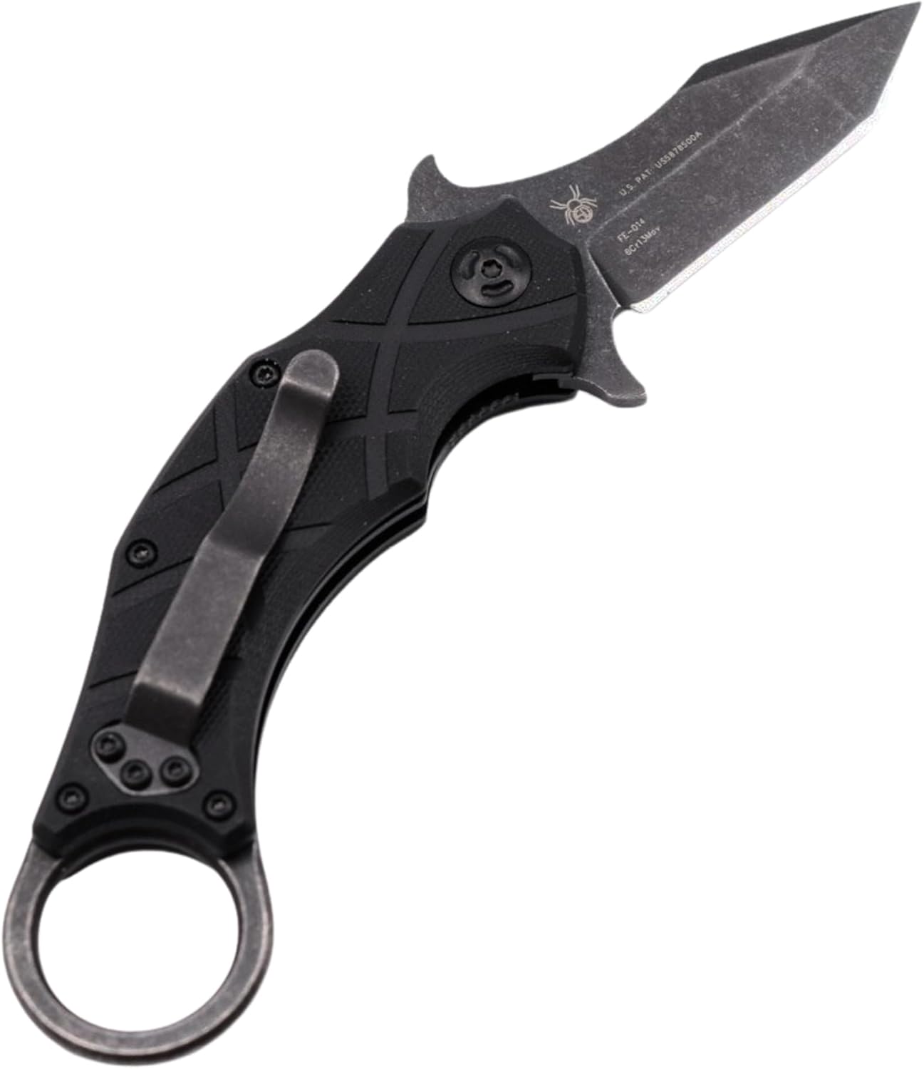 Fox Edge The Claw FE-014 Folding Knife, 2.5in Stainless Steel Tanto Blade, Emerson Wave Quick-Deploy, G10 Handle, Liner Lock, Reversible Pocket Clip (Black)