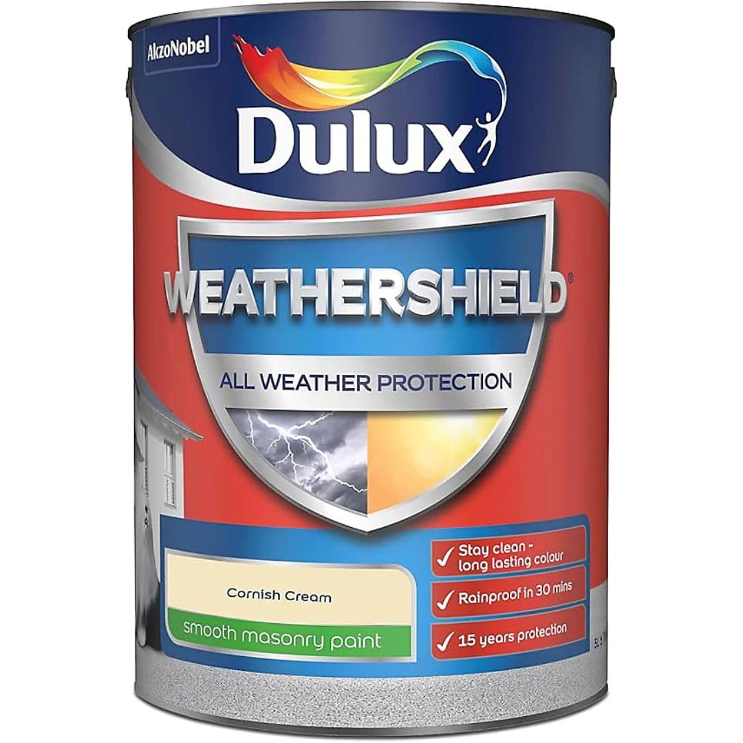 Drw Cornish Cream Weathershield Smooth Masonry Paint 5L | Exterior Wall Paint | Long Lasting Weather Protection | Smooth Matt Finish For Brick Render Concrete And Stone
