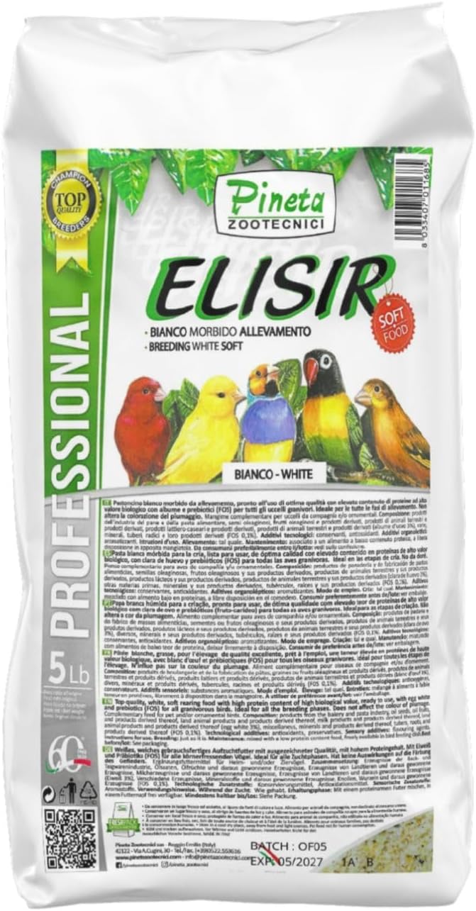 PINETA Elisir White Soft Breeding Bird Food and Nestlings - 5 Lb for Seed Eating Birds, Complementary Soft Feed for Breeding, Nestlings Growth, Brooding Parents, Canaries & Finches
