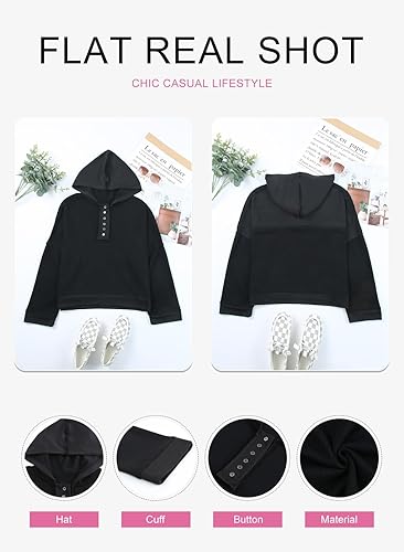 Miniatura 5 de Dokotoo - Sudaderas con capucha para mujer 2024, estilo de otoño, con cuello en V, botones, manga larga, sudaderas con capucha de moda