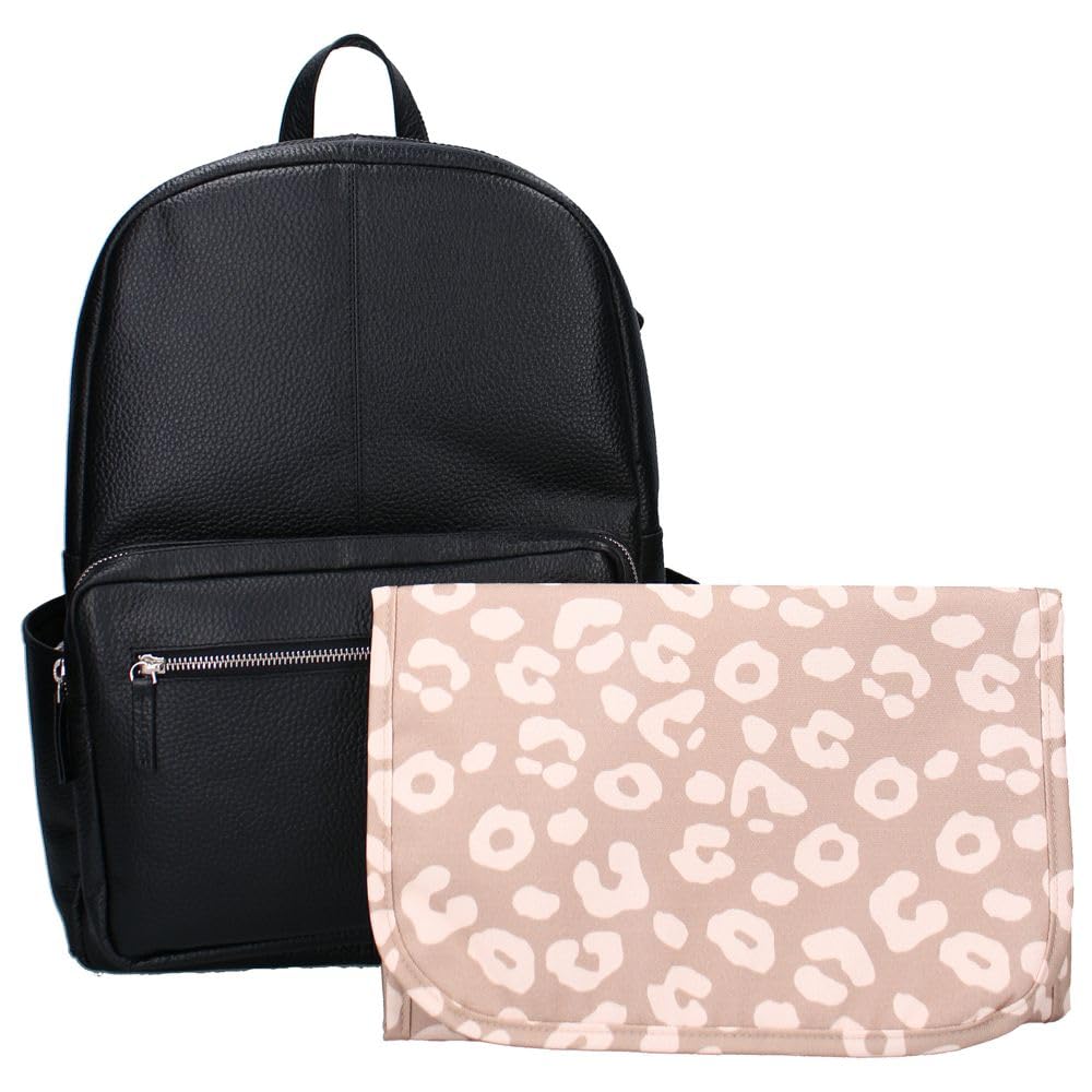 Vadobag Schwarzer Baby Wickel-Rucksack | Echt Leder | mit Wickelunterlage