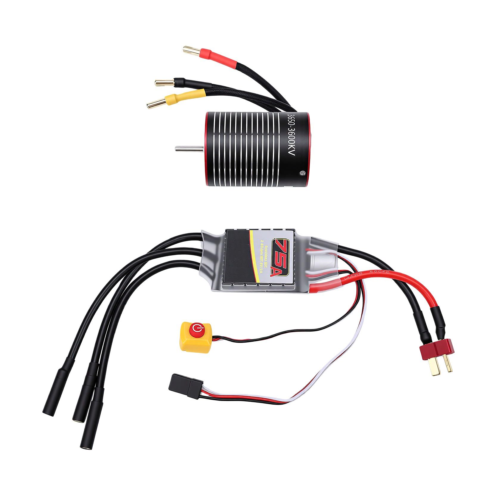 SIXRUN RC-Brushless-Motor-ESC-Combo, CNC-Aluminium-Kühlkörper-Brushless-Motor-ESC-Set, 3600KV 75A für 1/10 RC-Autos und Boote, 2 Bis 3S-Eingang, Überhitzungs- und Überlastschutz