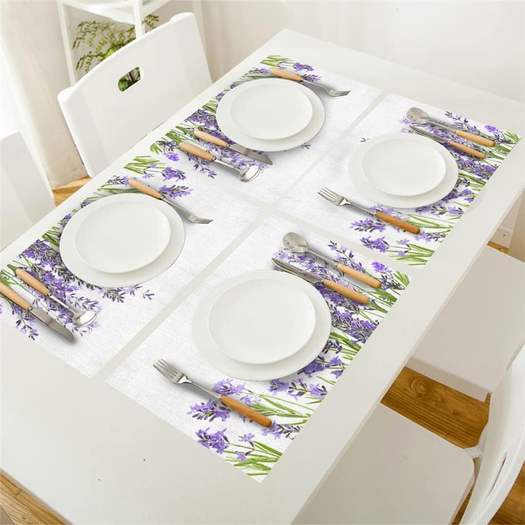 4/6pcs Set Table Mats Lavender Printed Cotton Linen Table Napkin Kitchen Accessories Home Party Decorative Placemats(6 PCS)