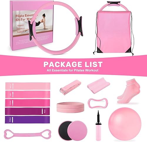 Miniatura 2 de Juego de anillos de pilates para mujer, kit de equipo de pilates para el hogar con anillo de pilates de 12.5 pulgadas, mini bola, 5 bandas de