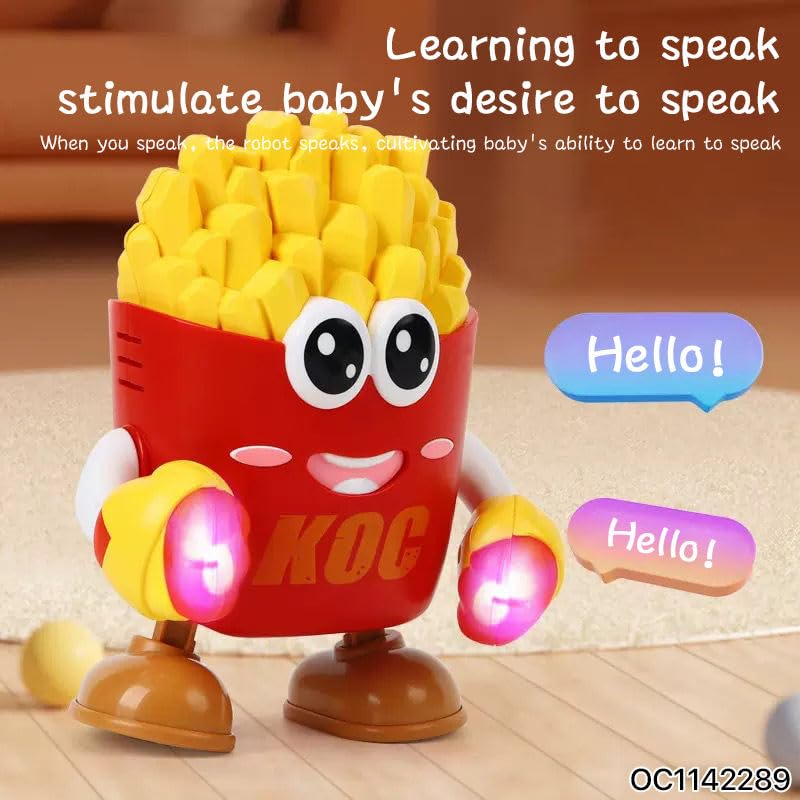 Image of WireScorts Musical Boxing French Fries Dancing Robot Toy with Music & Lights, Interactive Crawling Learning Toy with Voice Repetition for Baby, Red and Yellow