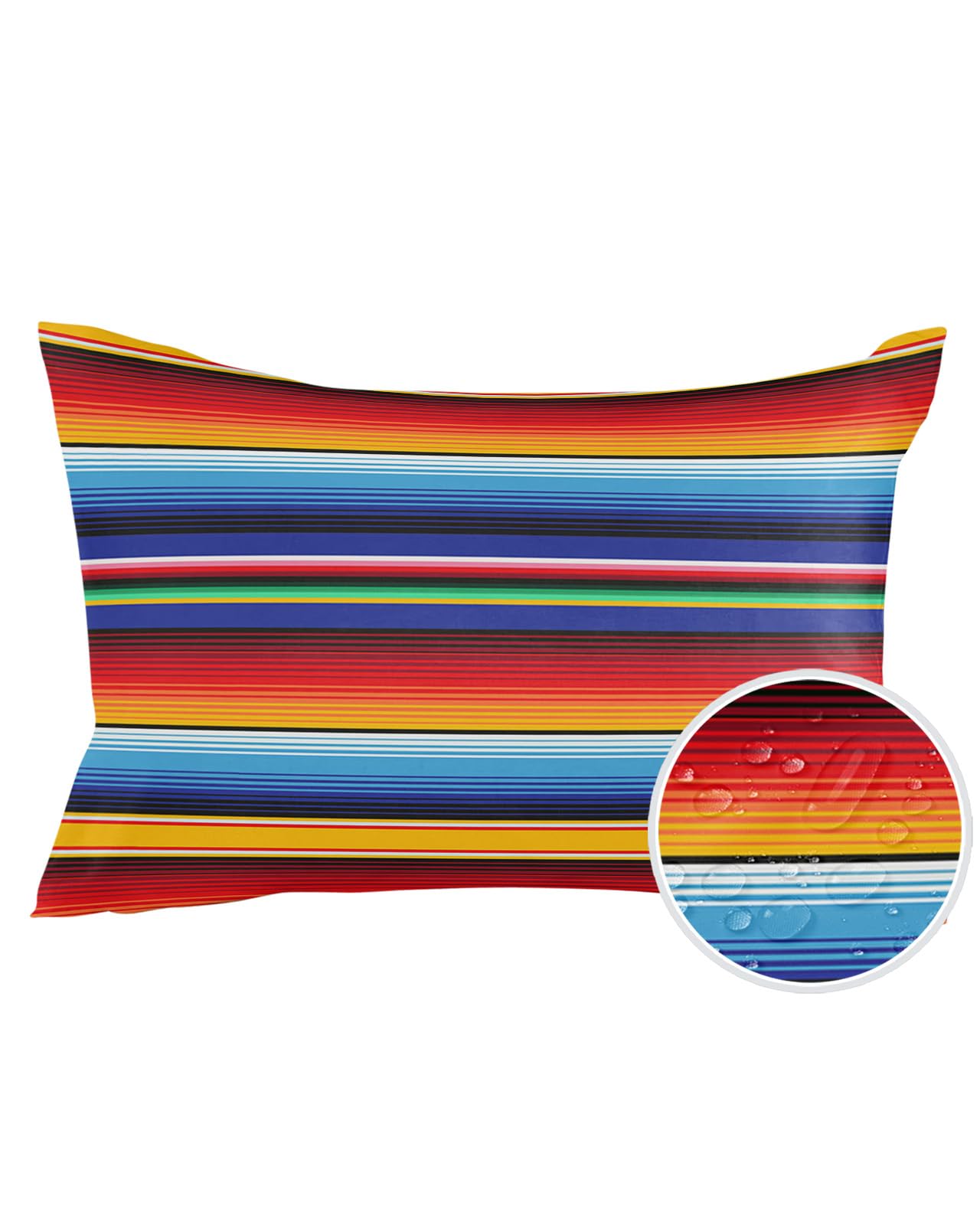 Outdoor Waterproof Throw Pillows Colorful Mexican Stripe Ethnic Style Patio Pillows Pack of 1,Decor Pillow Covers with Insert,Pillow Cushion Case for