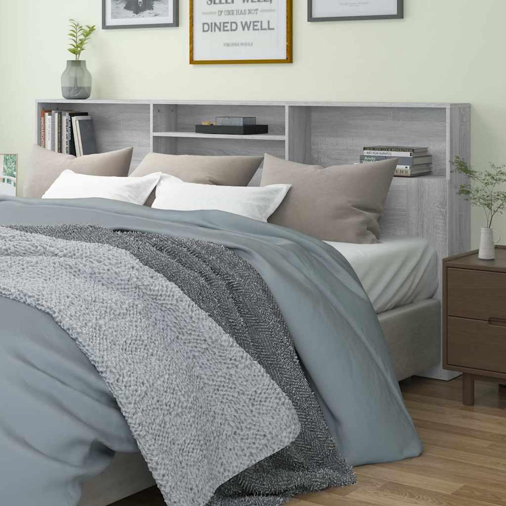 Tête de lit avec étagères Gris Sonoma 220 x 19 x 103,5 cm Tête de lit double avec espace de rangement et montage mural pour confort et décoration