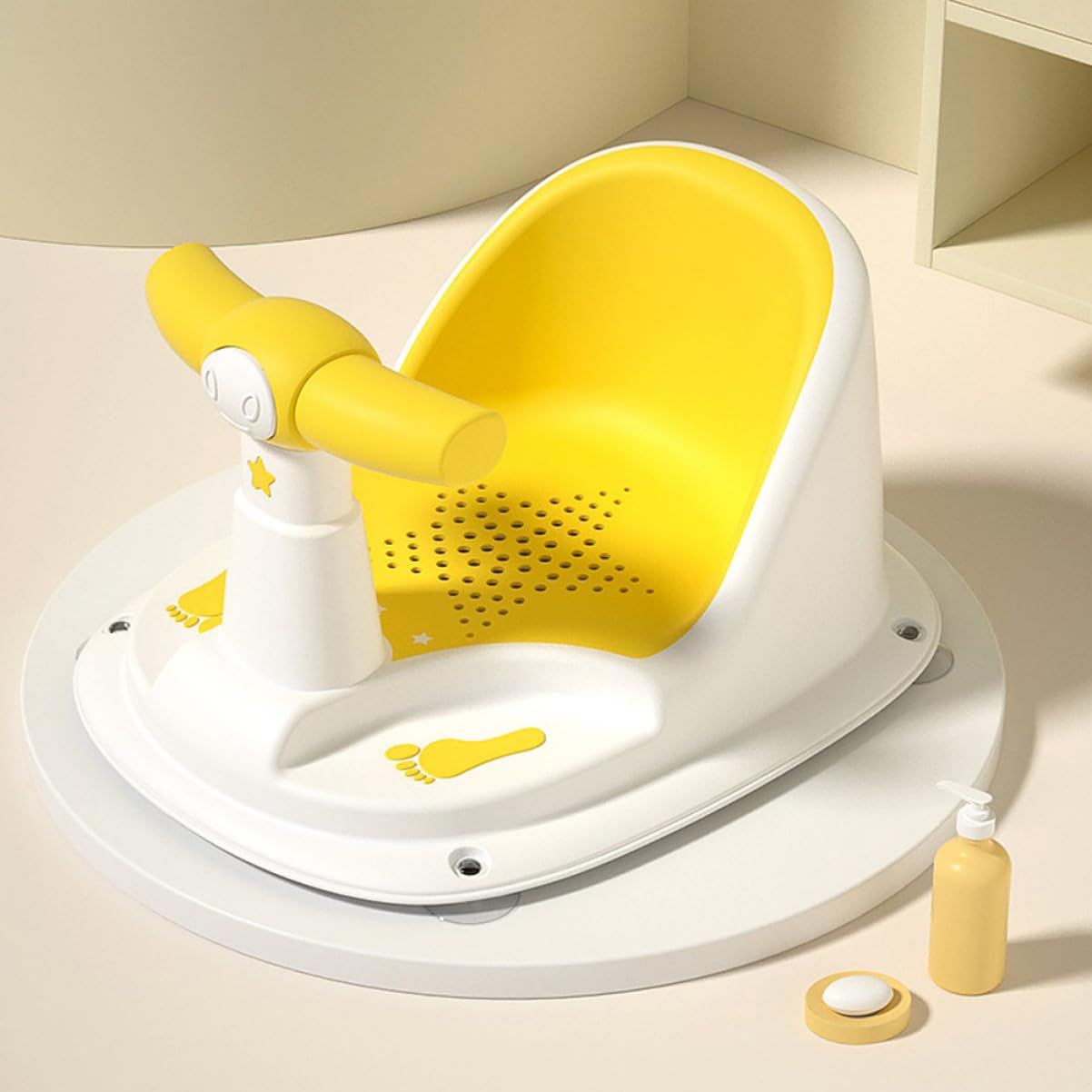 Beaupretty Asiento De Baño Antideslizante Para Ñiño De 6-12 Meses Silla De Baño Segura De Plástico Duradero Soporte Estable Para Bañera Adecuado Para Recién Nacidos Color Amarillo