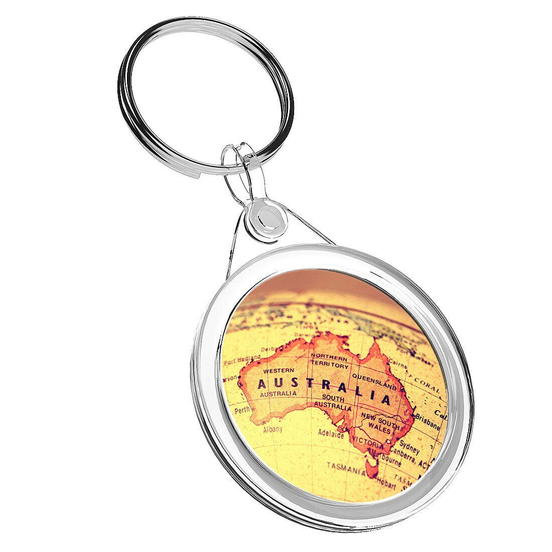 1 X Australia Map Globe Old Adventure - Keyring IR02 Mum Dad Birthday #2609