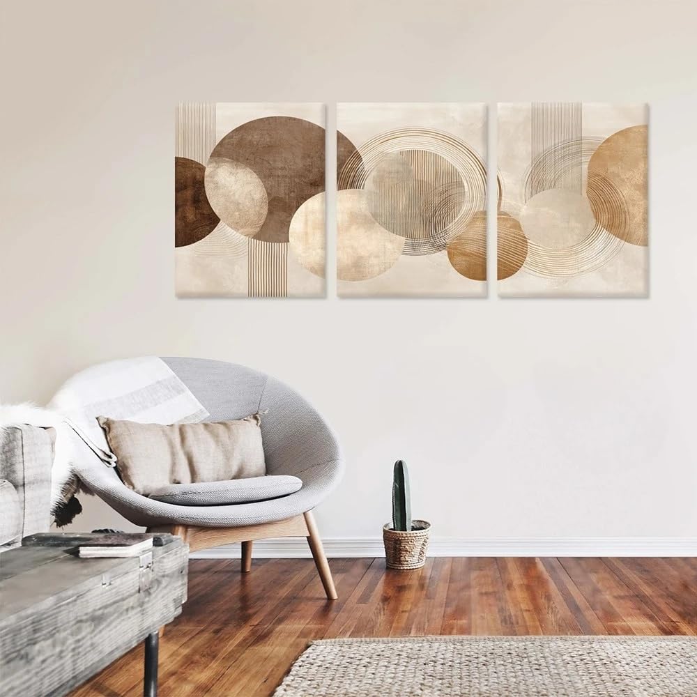 GOSRD Canvas Wall Art Abstract Minimalist Prints Neutral Colors Geometric Pattern Artwork Decor Retro Posters(50x75cm-3Pcs)