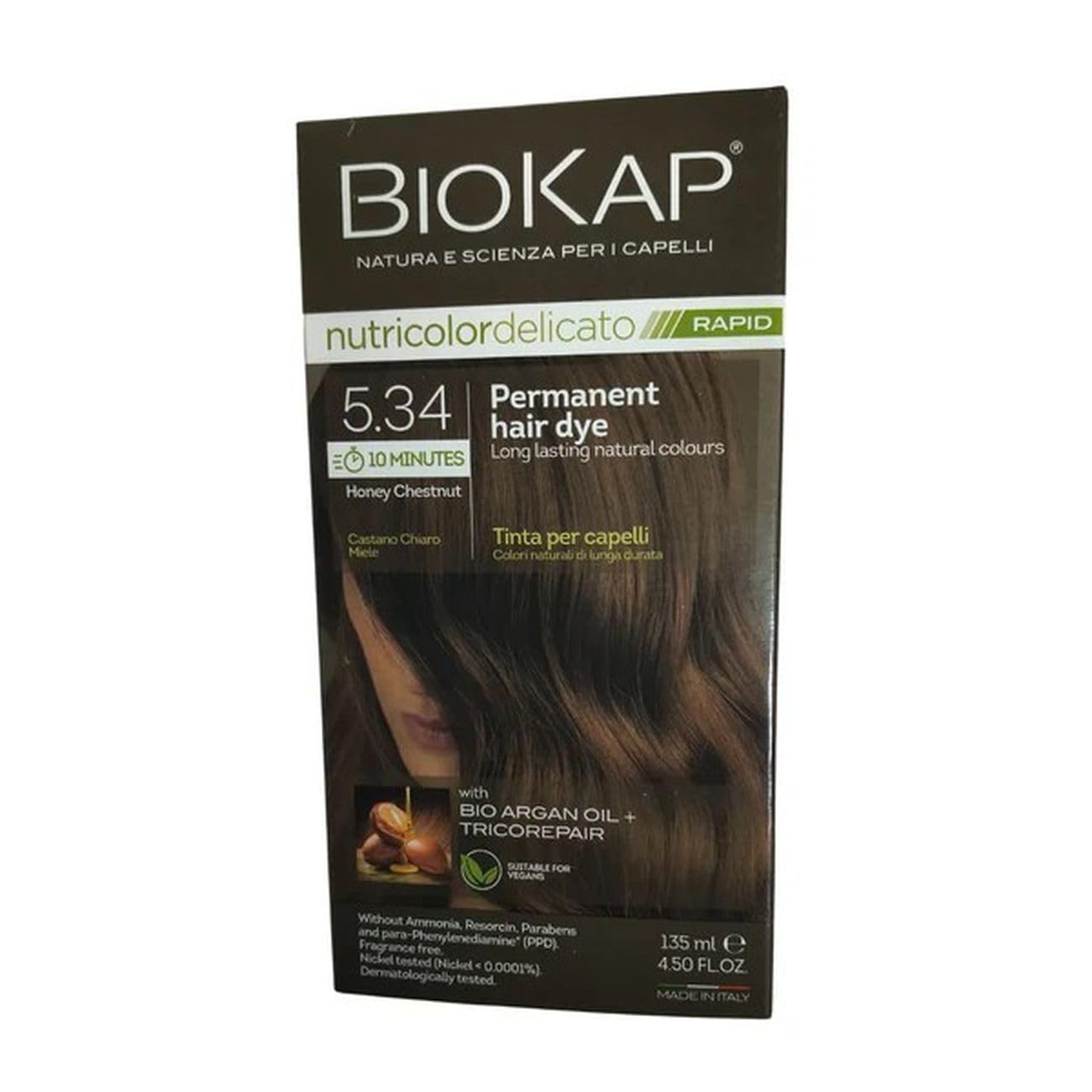 BioKap Honey Chestnut 5.34 Rapid Permanent Hair Colour Organic & Vegan Formula for Sensitive Skin 135ml