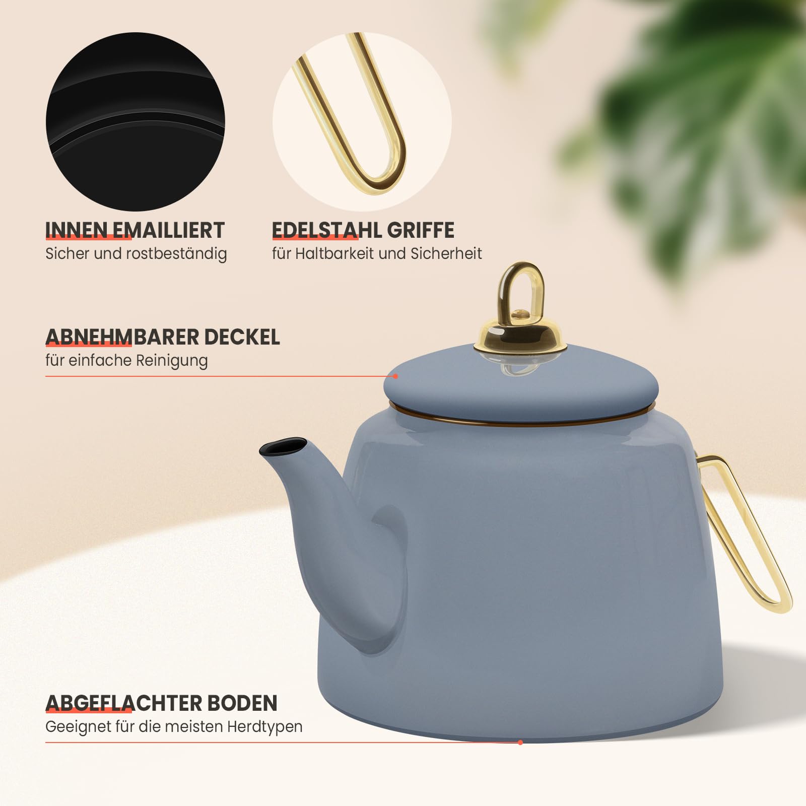 Homelux Teekanne Set, Wasserkessel Induktion Teekocher aus Emaille, Induktionsgeeignet, 2L+1L, Türkische teekanne, Caydanlik,Hellblau