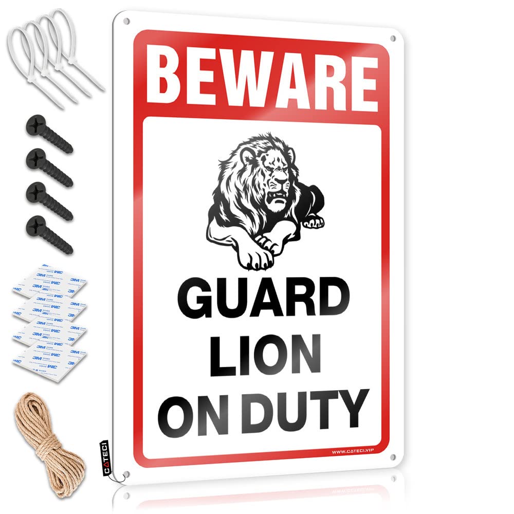 In Home Bar Signs Beware! Guard Lion On Duty Tin Sign Signs For Garage Decor For Man Cave(20X30CM)