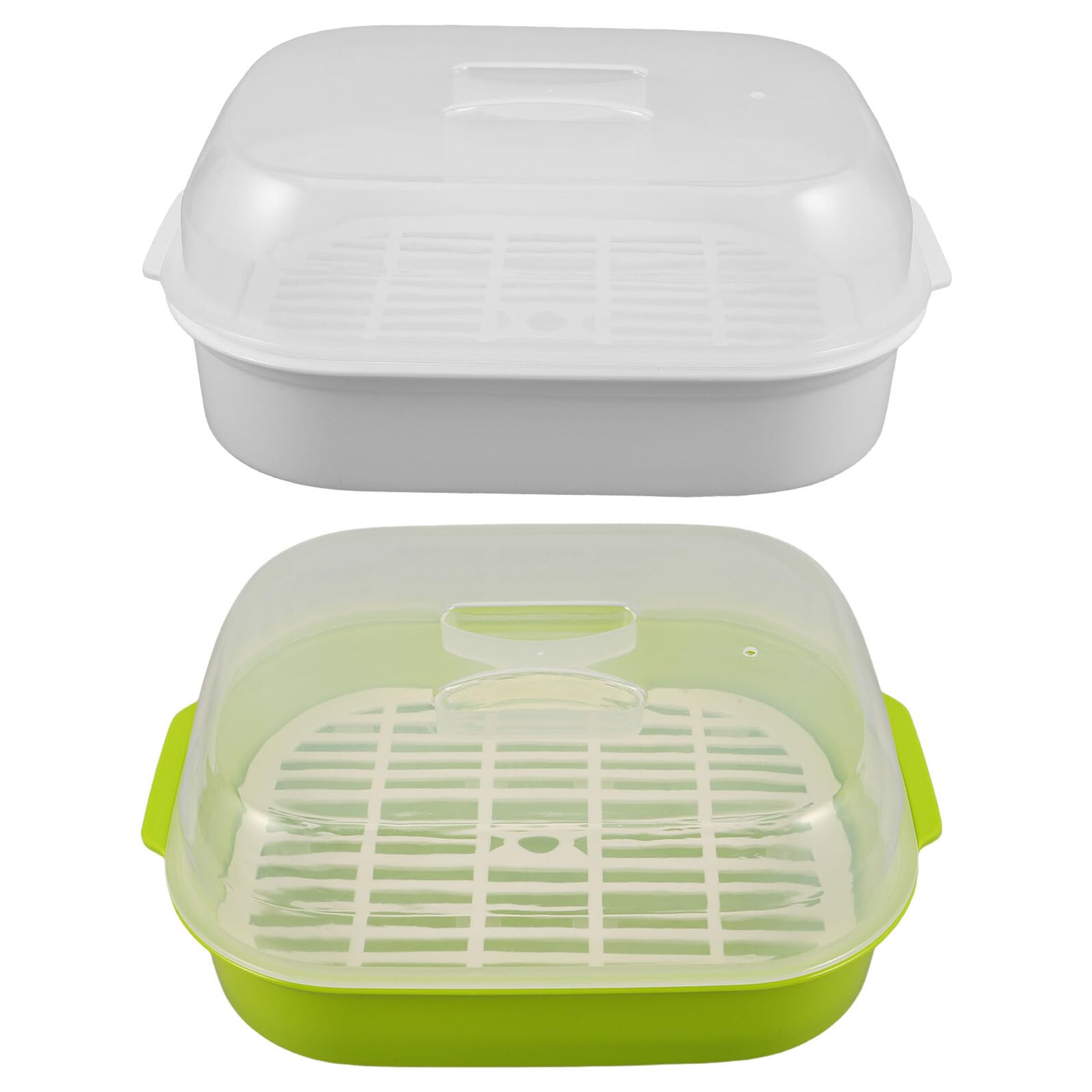 2 Stück Mikrowellen-dampfgarer Deckel und Griff Bpa-freier Hitzebeständiger Lebensmittelbehälter Großer Fassungsvermögen als Gemüse Fischdampfkorb für Gesundes Meal Prep