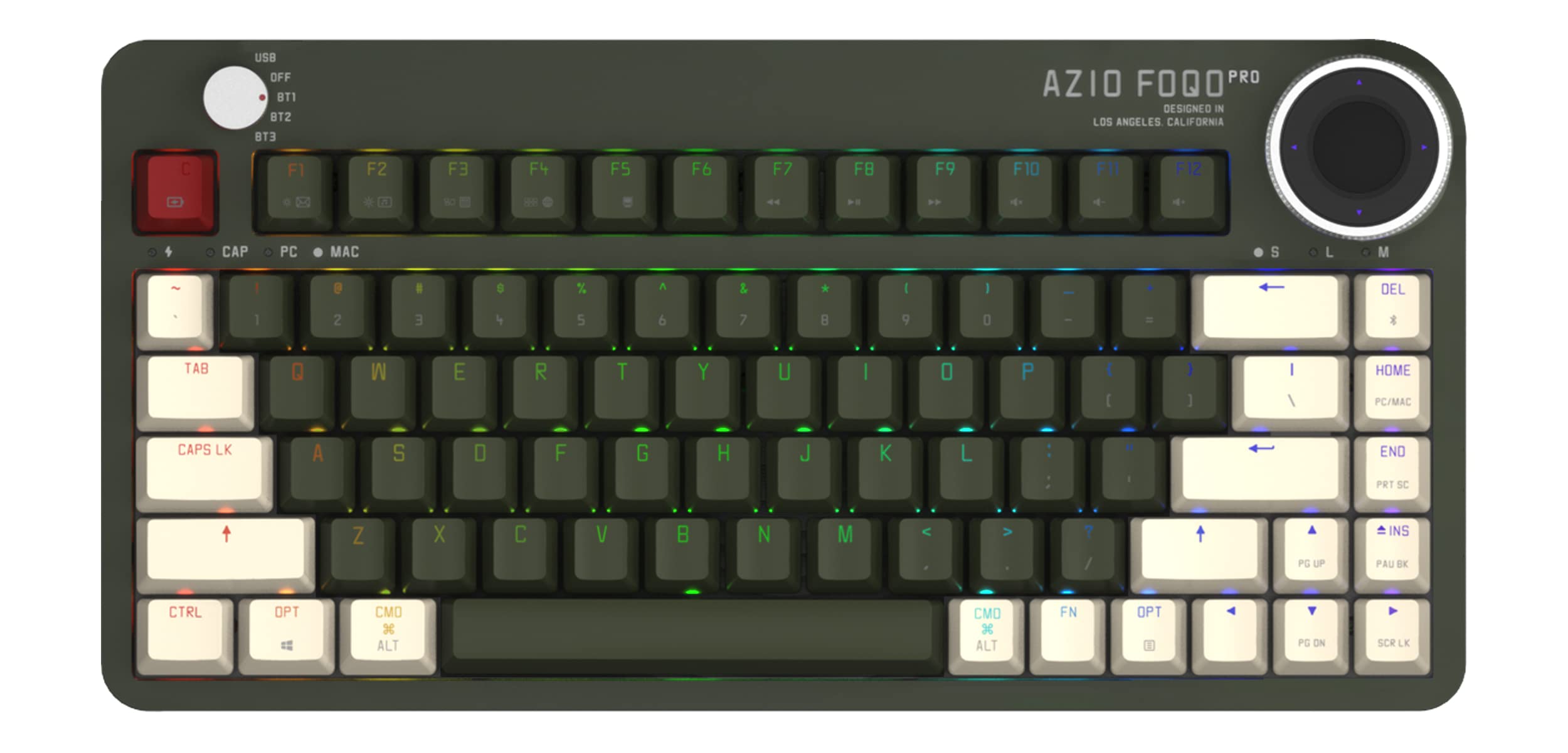 Azio Foqo Pro Wireless BT5/USB PC & Mac Hot-Swappable Keyboard, Olive Green Dark