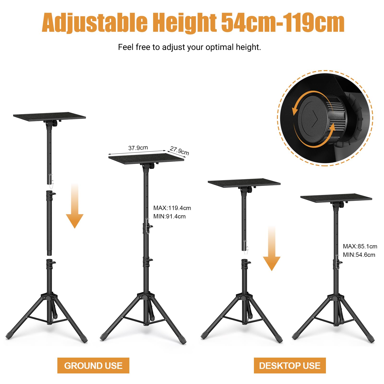Projektor Stativ von 91 bis 119 cm, Höhenverstellbarer Laptop Stativ mit Gooseneck Telefon Halter, Universal Projektor Stativ für Heimkino, Bühne, Büro, DJ Racks