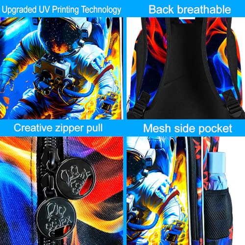 Image of 3Pcs Space Backpack for Boy, 17 inch Fire Bookbag for Elementary Preschool Kindergarten, Kids School Backpacks with Lunch Box (Red)