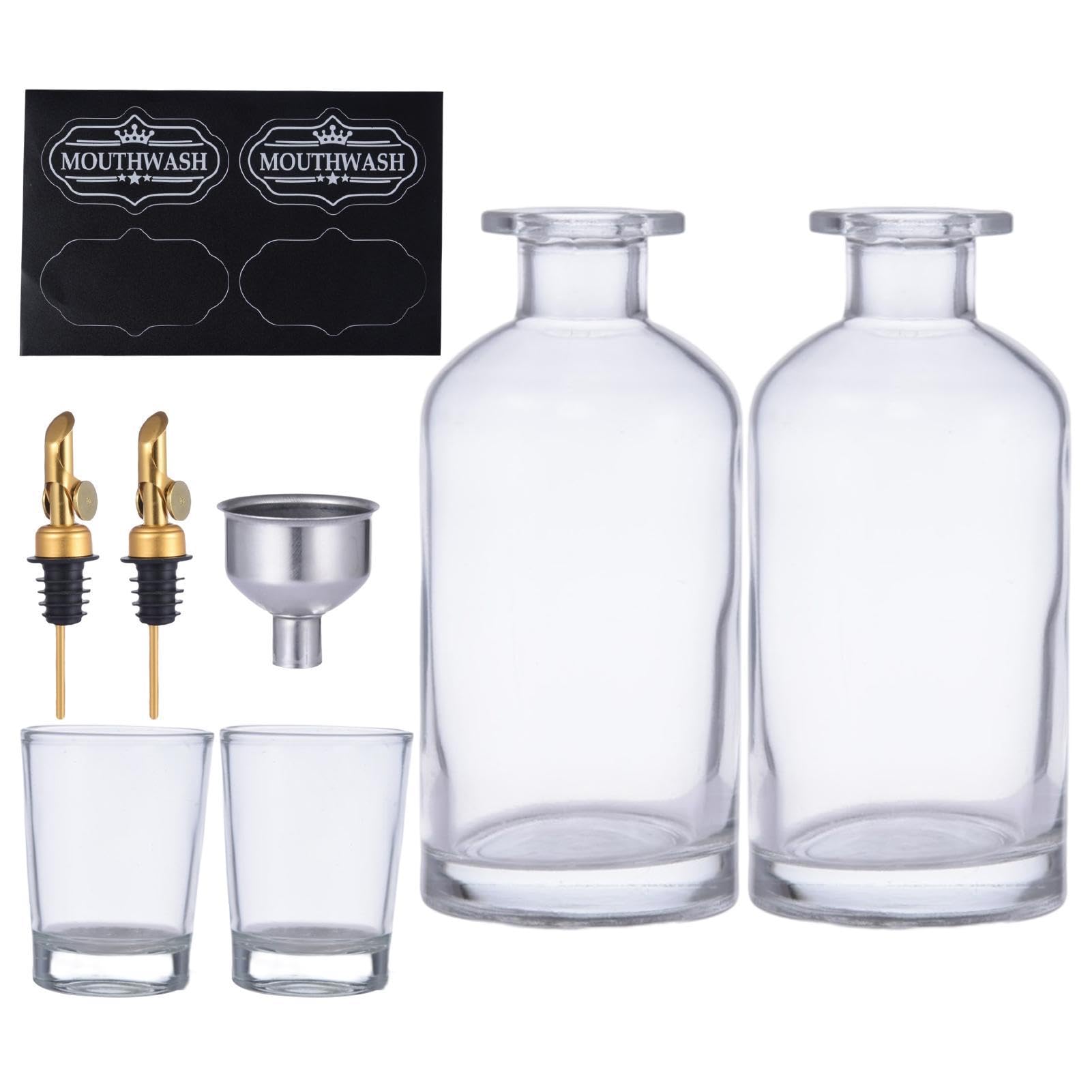 Mundspülspender aus Glas – 350 ml Mundspül-Spender-Flaschen-Set, Aufsatz-Badezimmer-Mundspülspender-Set, nachfüllbarer Glas-Mundspülbehälter für Zuhause