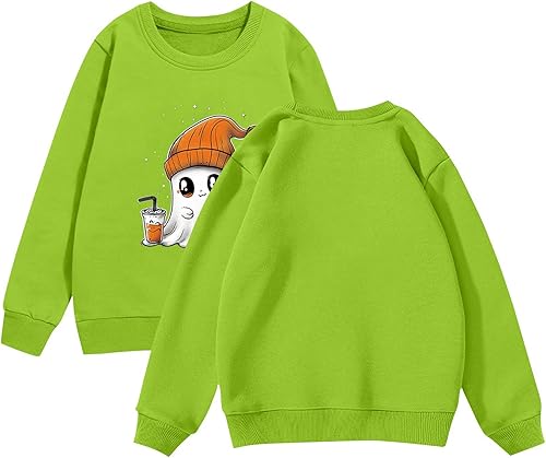 Halloween Sweatshirt For Kids Pumpkin Shirt Winter Cute Long Sleeve Sweatshirt Funny Fall Preppy Sweater Shirts(A62-light Green,4-5T)