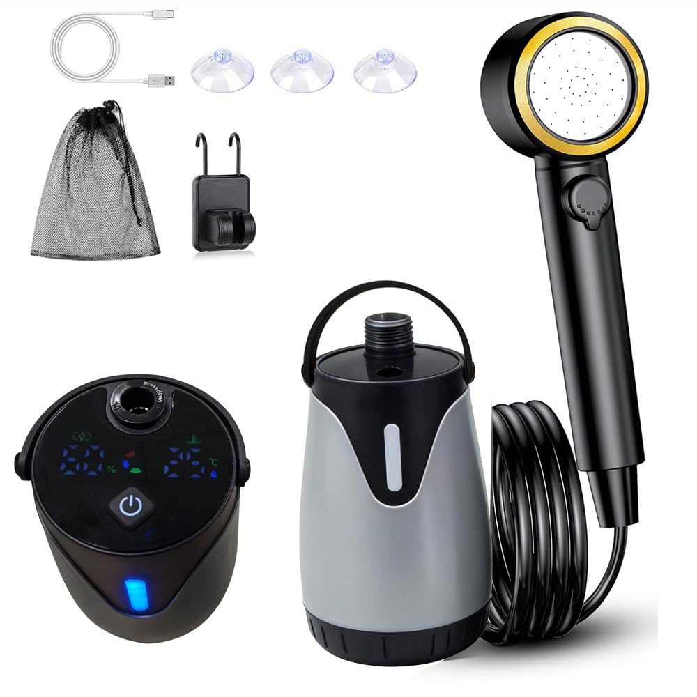 DoXtreme Portable Shower 8000mAh โ IPX8 Waterproof Camping Shower with 4 Spray Modes,5 water flow settings, LED Display, USB-C Rechargeable โ Outdoor Shower for Camping, Dog Washing, Caravan, Travel