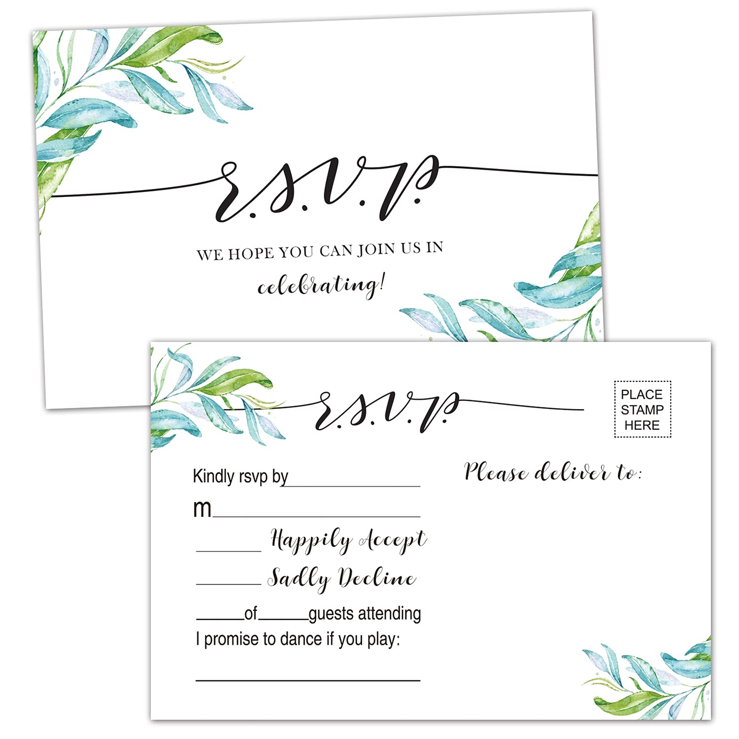None Brand RSVP Postcards, 50 Pack Greenery Rsvp Cards, Response Cards, Reply Cards Perfect for Wedding, Bridal Shower, Baby Shower, Birthday, Engagement, Bachelorette Party Invitations, 4X6 Inch.