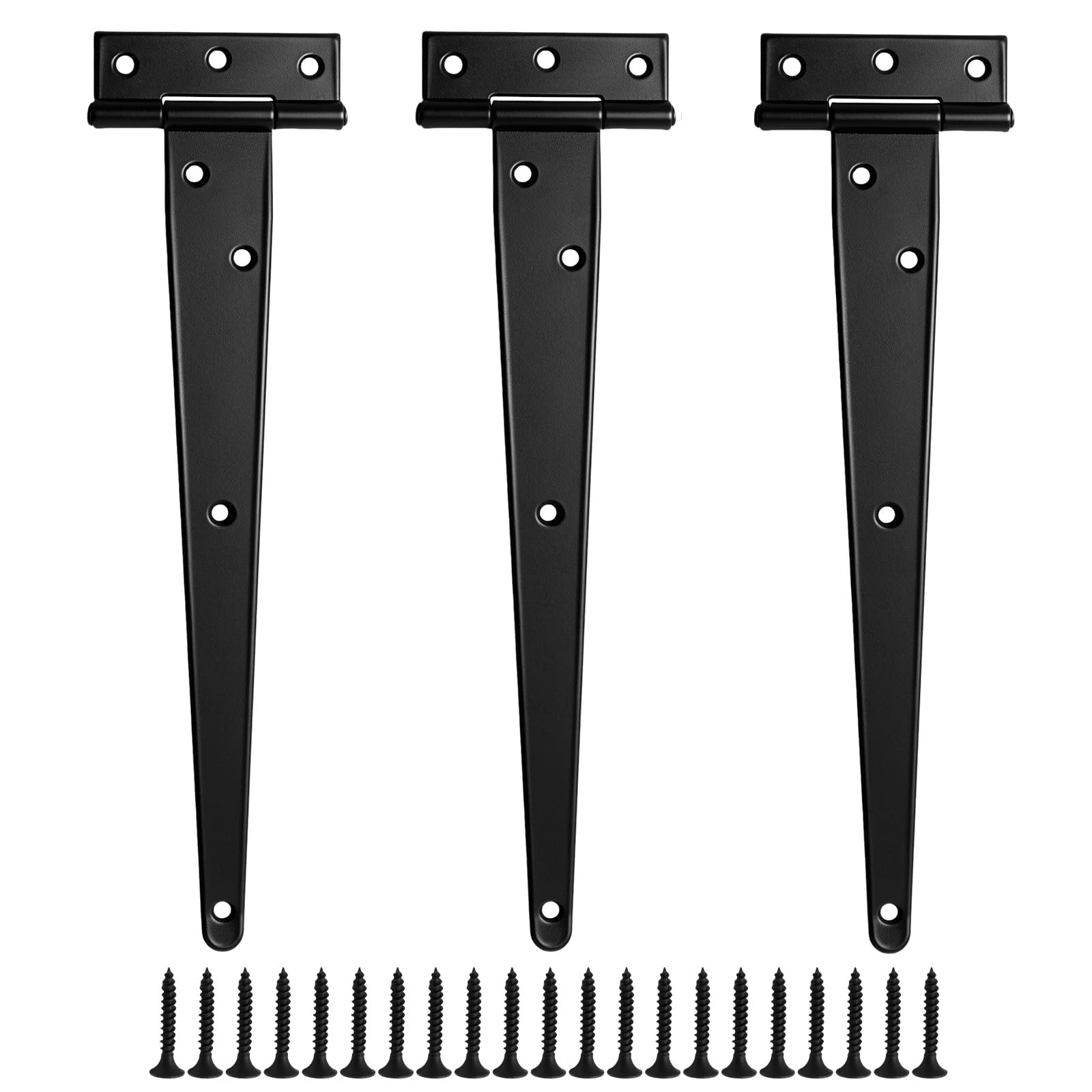 MospdyGear 3 Pack 12 Inch T Strap Hinges, 300mm Heavy Duty Metal Shed Tee Hinges, Black Garden Gate and Barn Door Hinges with 21 Screws