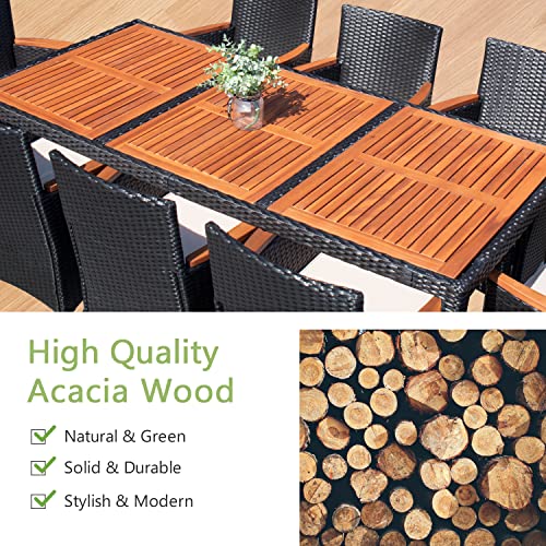 Devoko Outdoor Patio Dining Set, 9 Pcs Outdoor Patio Furniture Set, Patio Conversation Set With Acacia Wood Table Top, Rattan Outdoor Dining Table And Chairs For Backyard, Garden, Deck #TOP3