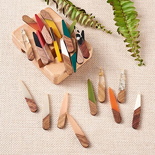 Beadthoven 26Pcs/13 Pairs Natural Wood Resin Teardrop Charms Diy Earrings Pendants Mixed Colors Long Water Drop Shape Wooden Pendants For Statement Jewelry Making Findings #TOP4