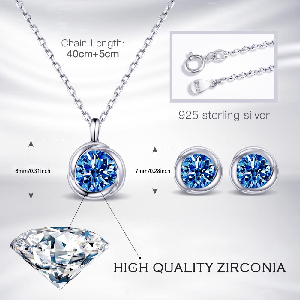 immobird Schmuckset Silber 925 Damen mit September Geburtsstein 5A blau Zirkonia Stein Kette und Ohrringe Set Geschenke Für Frauen Mama Frau Mädchen