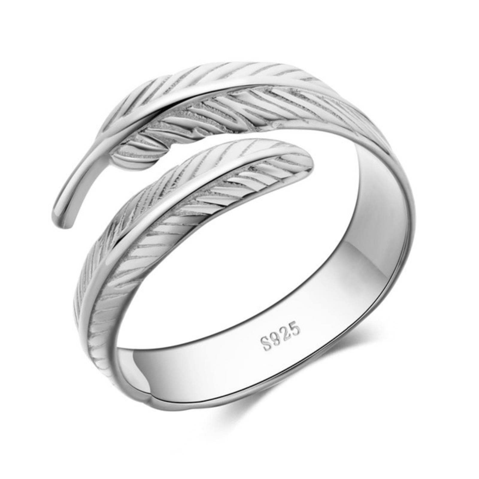 Anillo De Apertura De Pluma De Oro De 18 Quilates A La Moda De Plata De Ley 925 Auténtica para Mujer, Joyería Fina para Fiesta De Boda S925
