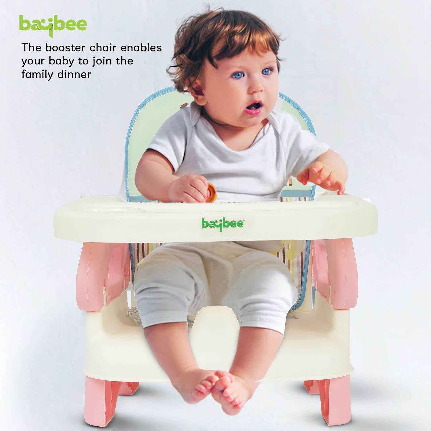Baybee Portable Baby Booster Chair for Feeding | Folding Dining Chair for Baby with 2 Level Height Adjustable, Food Tray, Safety Belt | Infant Sitting Chairs for Kids 6 Months to 3 Years (Pink) - Image 3 thumbnail