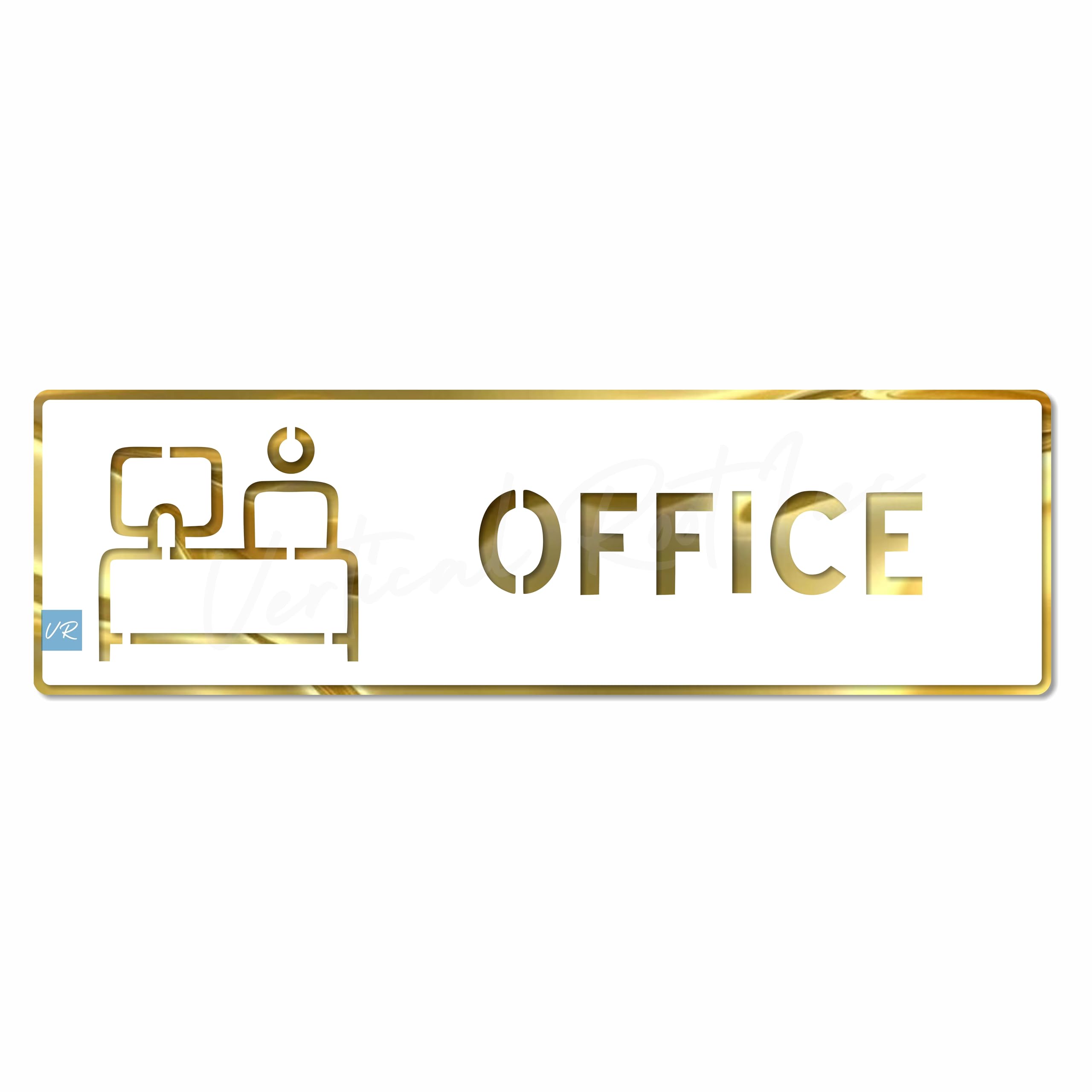 Vertical Root Inc® Premium WHITE GOLD Finish Acrylic OFFICE DOOR Sign Easy to Mount 3M Self-Adhesive Tape Signage for Corporate Business Hospital Hotel Office Resort Society