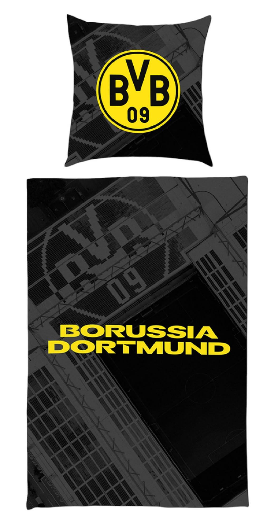 Dortmund Borussia Biber Bettwäsche - Stadion - Schwarzgrau | 2teilig Baumwolle | 135 x 200 cm | BVB 09