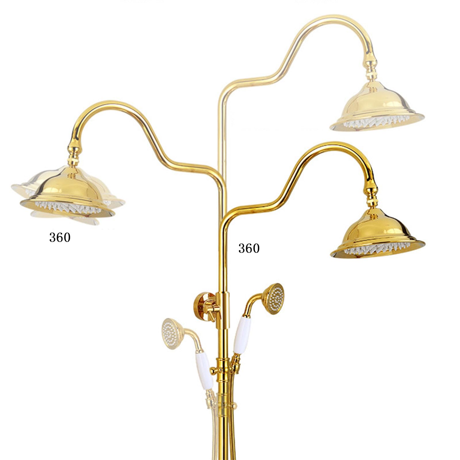 Conjunto de Ducha Retro Columna Ducha Vintage Laton con Grifo y Altura Ajustable Oro